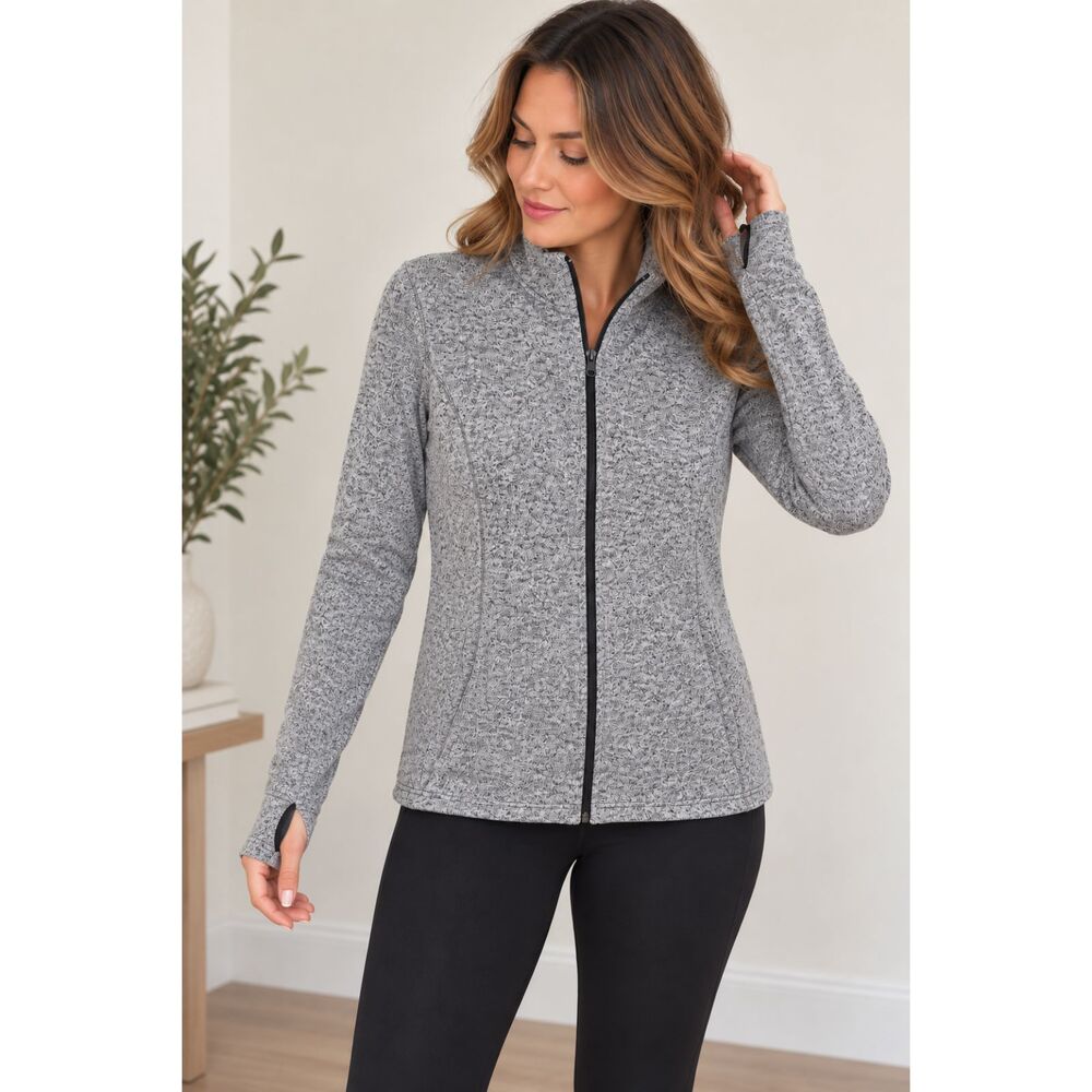 Danskin Now Women’s L Gray Sweater Fleece Full Zip Jacket Thumbholes